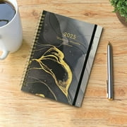 Mrmaere 2025 English Schedule Planner with Separating Pages, A5 Coil-Bound Monthly Plan Book for 2025, Navy Blue Floral 2025 Yearly Plan Notebook D